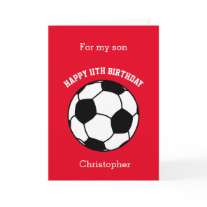 Red Soccer 11th Birthday Card