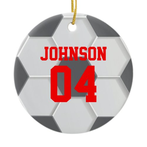 Red Soccer Ball Christmas Ceramic Ornament