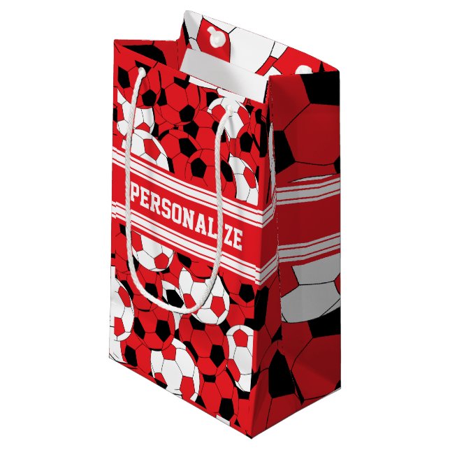 Red Soccer Ball Collage | Personalize Small Gift Bag (Front Angled)