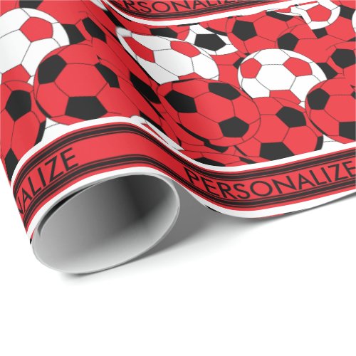 Red Soccer Ball Collage Wrapping Paper