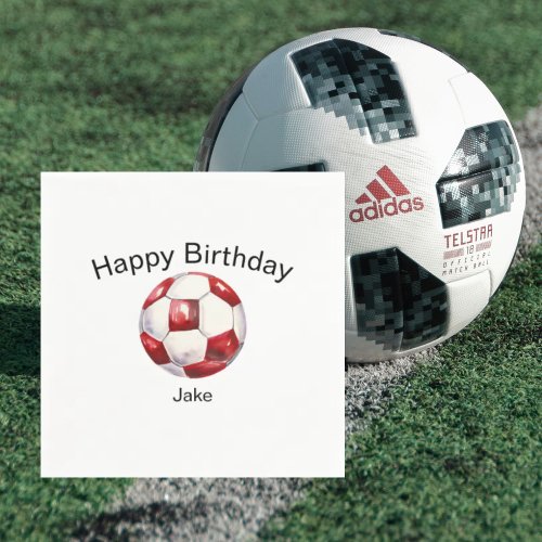 Red Soccer Ball Custom Birthday Party Napkins