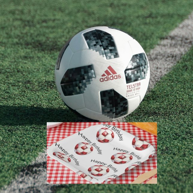 Red Soccer Ball Custom Birthday Party Paper Plates (Creator Uploaded)