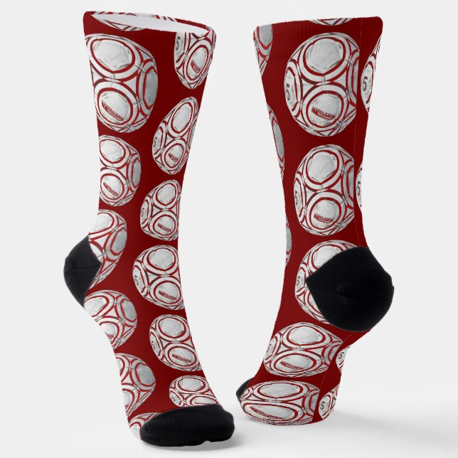 Red Soccer Ball Football Crazy Socks (Angled)