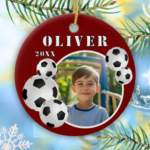 Red Soccer Ball Football Sports Photo Ceramic Ornament