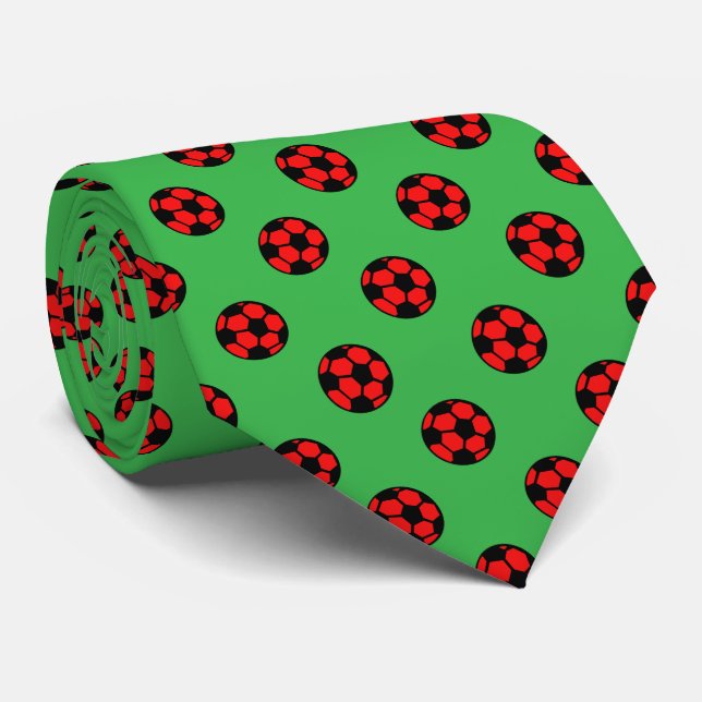 Red Soccer Ball Pattern Neck Tie (Rolled)