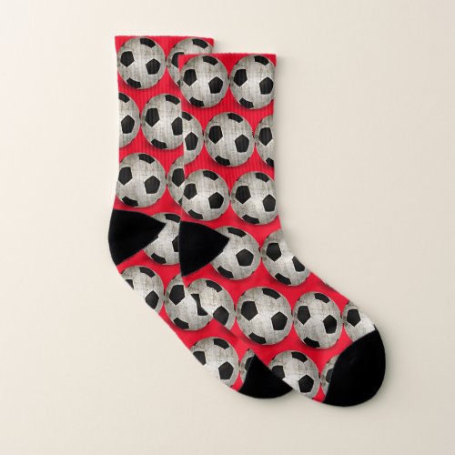 Red Soccer Ball Pattern Sports Fun Socks