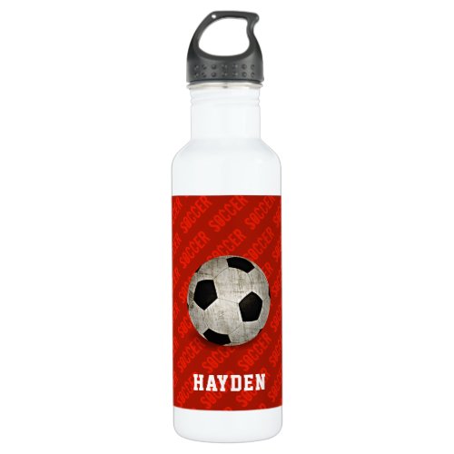 Red Soccer Ball Sports Personalized Kids Stainless Steel Water Bottle
