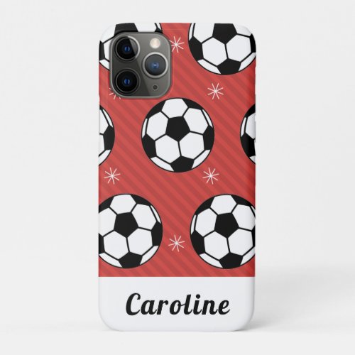 Red Soccer Ball Winter Striped Snowflake Name Cute iPhone 11 Pro Case