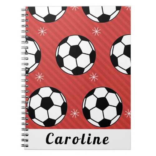 Red Soccer Ball Winter Striped Snowflake Name Cute Notebook