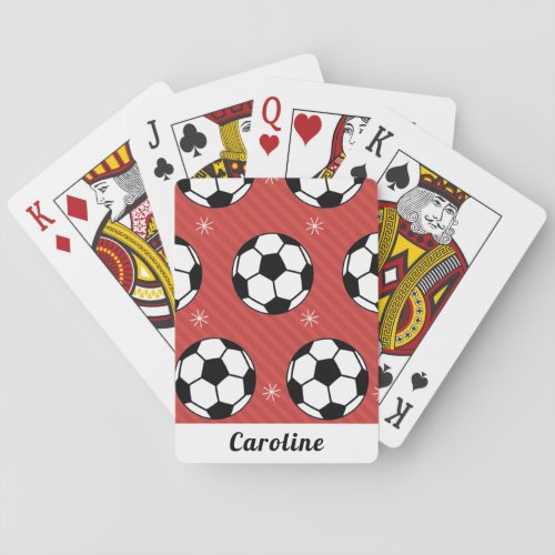 Red Soccer Ball Winter Striped Snowflake Name Cute Playing Cards