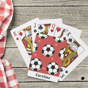 Red Soccer Ball Winter Striped Snowflake Name Cute Poker Cards