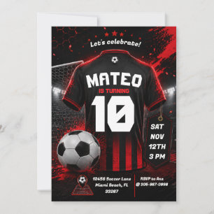 Red Soccer Birthday Invitation Background