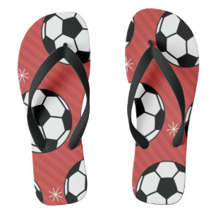 Red Soccer Christmas Striped Festive Ball & Snow Flip Flops