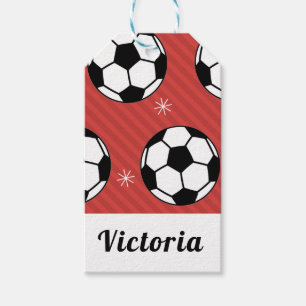Red Soccer Christmas Striped Festive Ball & Snow  Gift Tags