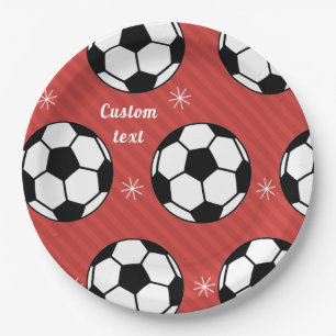 Red Soccer Christmas Striped Festive Ball & Snow Paper Plates