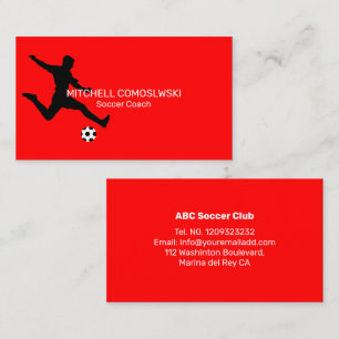 Red Soccer Coach Modern Business Card