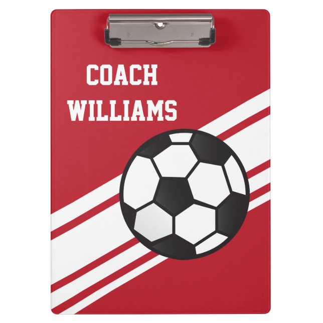 Red Soccer Coach Personalized Clipboard (Front)