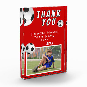 Red Soccer Football Ball Sports Coach Thank you Photo Block