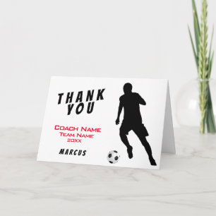Red Soccer Football Player Thank you Coach Card