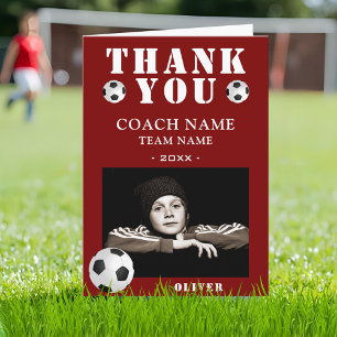 Red Soccer Football Sports Photo Coach Thank You Card