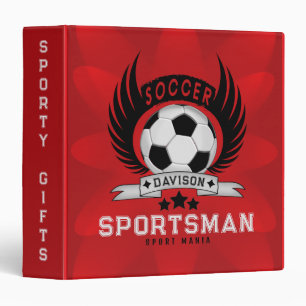 Red Soccer Logo Back to School Boys Gifts 3 Ring Binder