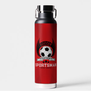 Red Soccer Logo   Back to School Boys Gifts Water Bottle