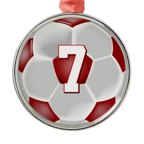 Red Soccer Player Custom Jersey Number Christmas Metal Ornament