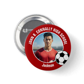 Red Soccer Player Photo High School Spirit Button