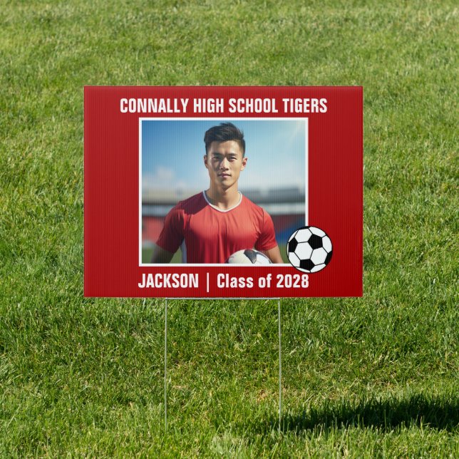 Red Soccer Player Photo League Yard Sign (Insitu)