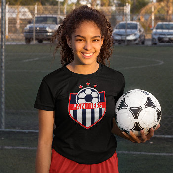 Red Soccer Shield Team  Player Name And Number T-shirt by SoccerMomsDepot at Zazzle