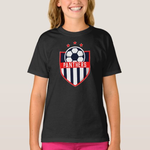 Red Soccer Shield Team Player Name and Number T_Shirt