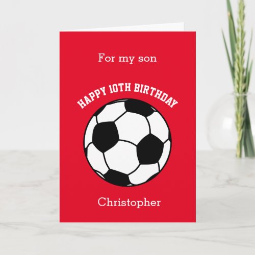 Red Soccer Sport 10th Birthday Card