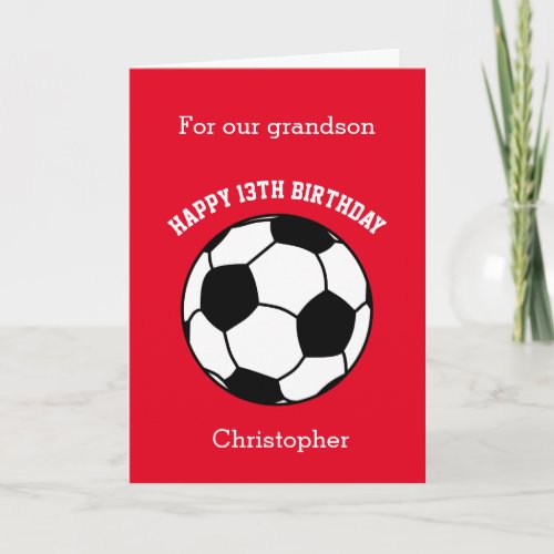 Red Soccer Sport 13th Birthday Card