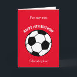 Red Soccer Sport 14th Birthday Card<br><div class="desc">A red personalized soccer 14th birthday card for him. You will be able to easily personalize the front of this soccer sport birthday card with his name. The inside card message and the back of the card can also be edited. This personalized soccer 14th birthday card would make a great...</div>