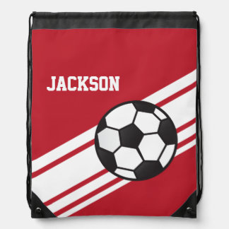 Red Soccer Stripes Drawstring Bag