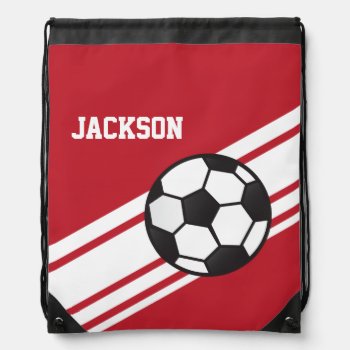 Red Soccer Stripes Drawstring Bag by adams_apple at Zazzle