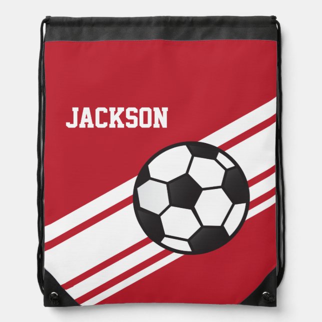 Red Soccer Stripes Drawstring Bag (Front)