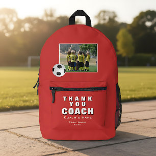 Red Soccer Thank you Coach Team Photo  Printed Backpack