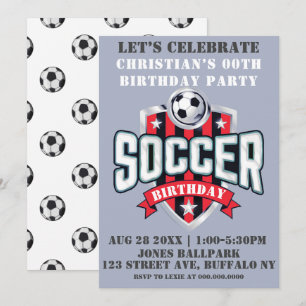 Red Soccer Theme Birthday Party Invitations