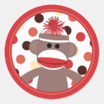 Red Sock Monkey Favor Sticker Seals - Baby Shower at Zazzle