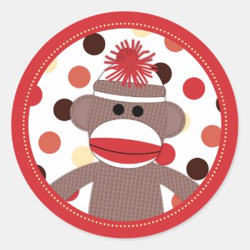 Red Sock Monkey Favor Sticker Seals - Baby Shower by LittleBeesGraphics at Zazzle