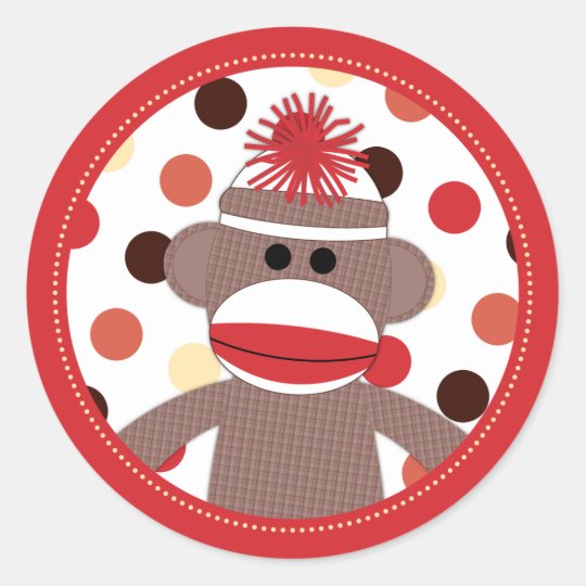 Red Sock Monkey Favor Sticker Seals Baby Shower Zazzle Com