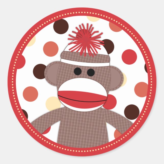 Red Sock Monkey Favor Sticker Seals - Baby Shower (Front)