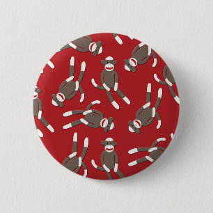 Red Sock Monkey Print Pinback Button