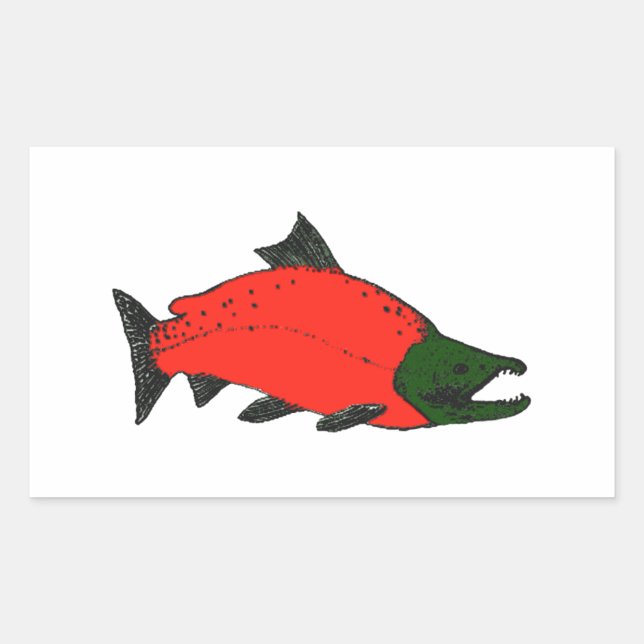 Red - Sockeye Salmon Art Rectangular Sticker (Front)