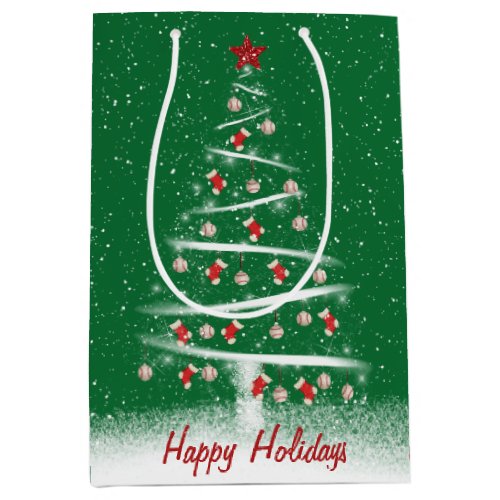Red Socks and Baseball Christmas Tree  Medium Gift Bag