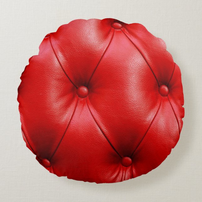 Red sofa leather texture round pillow (Front)