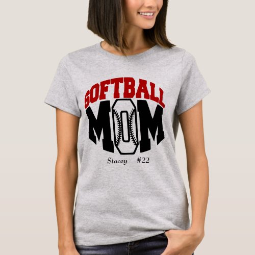 Red Softball Mom Personalized T_Shirt