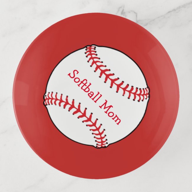 Red Softball Mom Sports Trinket Tray