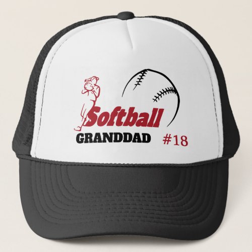 Red Softball Parent Grandparent Personalized Trucker Hat